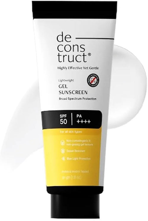 Deconstruct Gel Sunscreen for Oily skin SPF 50 PA++++ |100% Photostable Sunscreen |4 New Gen UV Filters |In-Vivo |Lightweight, Airy, Non-greasy |For oily, combination, normal skin |For Men & Women - 50gm