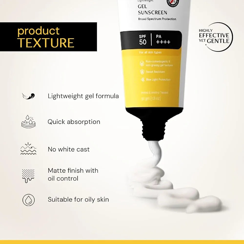 Deconstruct Gel Sunscreen for Oily skin SPF 50 PA++++ |100% Photostable Sunscreen |4 New Gen UV Filters |In-Vivo |Lightweight, Airy, Non-greasy |For oily, combination, normal skin |For Men & Women - 50gm