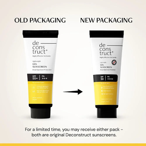 Deconstruct Gel Sunscreen for Oily skin SPF 50 PA++++ |100% Photostable Sunscreen |4 New Gen UV Filters |In-Vivo |Lightweight, Airy, Non-greasy |For oily, combination, normal skin |For Men & Women - 50gm